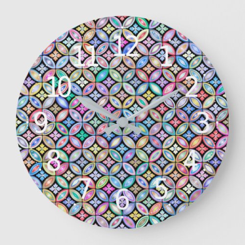 Elegant Colorful Abstract Stained Glass Pattern Large Clock