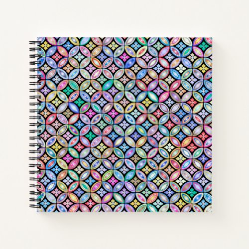 Elegant Colorful Abstract Stained Glass Pattern Notebook