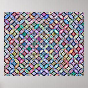 Elegant Colorful Abstract Stained Glass Pattern Poster