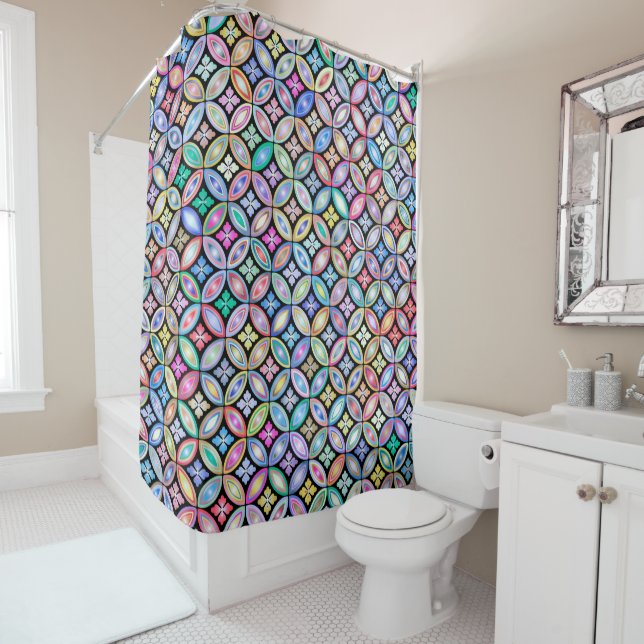 Elegant Colorful Abstract Stained Glass Pattern Shower Curtain (In Situ)