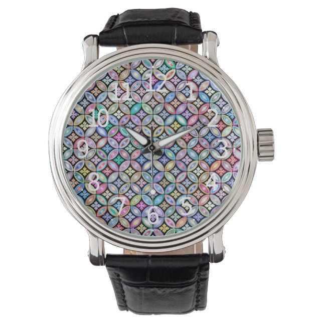 Elegant Colorful Abstract Stained Glass Pattern Watch (Front)