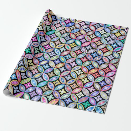 Elegant Colorful Abstract Stained Glass Pattern Wrapping Paper