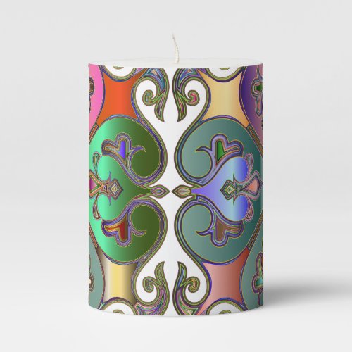 Elegant Colorful Arabesque Abstract Personalized Pillar Candle