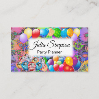 Elegant, Colorful Balloons, Firework, Stylish Business Card