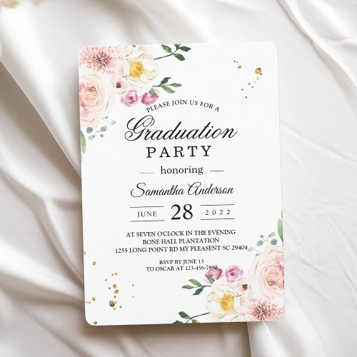 Elegant Colorful Beauty Flowers  Gold Drops Invitation