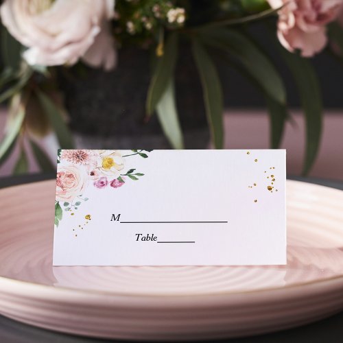 Elegant Colorful Beauty Flowers  Gold Drops Place Card