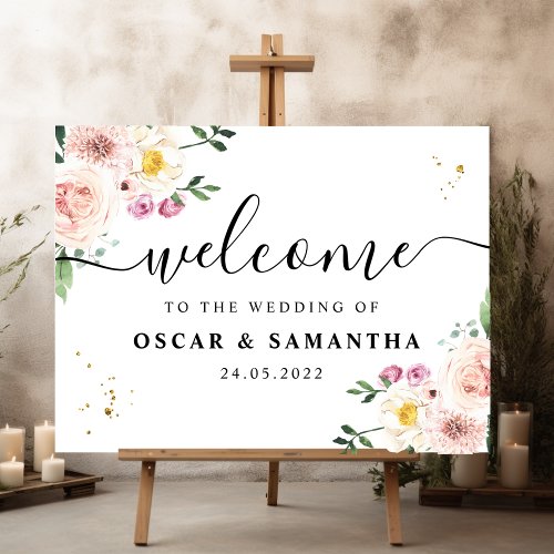 Elegant Colorful Beauty Flowers  Gold Drops Sign