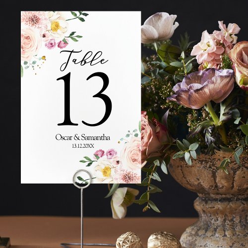 Elegant Colorful Beauty Flowers  Gold Drops Table Number