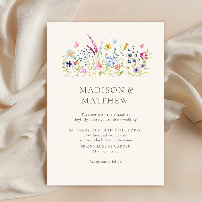 Elegant Colorful Beige Wildflowers Wedding Invitation (Creator Uploaded)