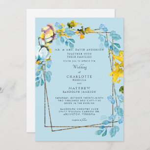Elegant Colorful Blue & Yellow Floral Wedding Invitation
