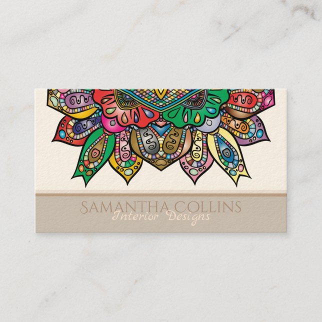 Elegant Colorful Boho Ornamental Business Card (Front)