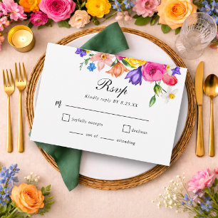 Elegant Colorful Bold Watercolor Floral wedding RSVP Card