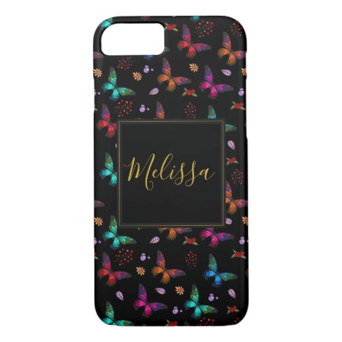 Elegant Colorful Butterflies on Black iPhone 87 Case