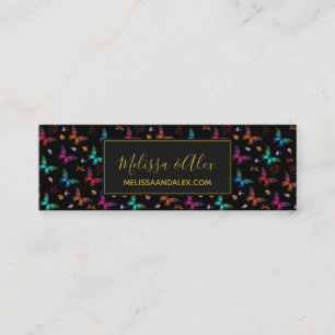 Elegant Colorful Butterflies on Black Custom Mini Business Card