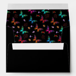 Elegant Colorful Butterflies on Black Envelope