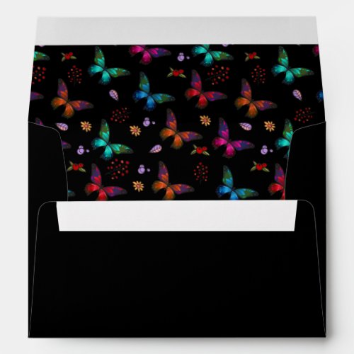 Elegant Colorful Butterflies on Black Envelope