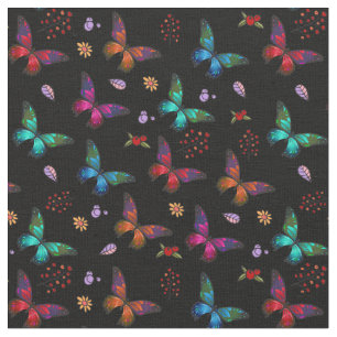 Elegant Colorful Butterflies on Black Fabric