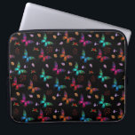 Elegant Colorful Butterflies on Black Laptop Sleeve<br><div class="desc">A laptop sleeve designed with an elegant pattern with a graphic illustration of fluttering butterflies in many bright colors,  contrasting very nicely on the black background. Whimsical florals,  sprigs and leaves add a bit of charm.</div>