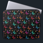 Elegant Colorful Butterflies on Black Laptop Sleeve<br><div class="desc">A laptop sleeve designed with an elegant pattern with a graphic illustration of fluttering butterflies in many bright colors,  contrasting very nicely on the black background. Whimsical florals,  sprigs and leaves add a bit of charm.</div>