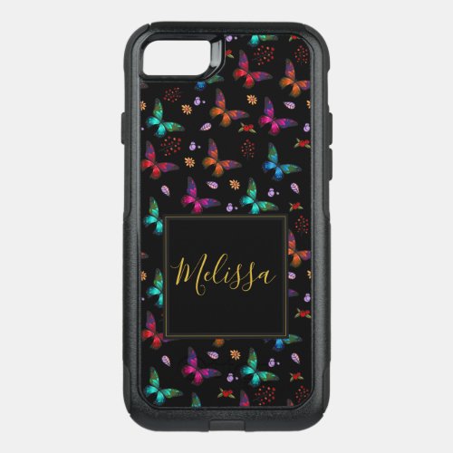 Elegant Colorful Butterflies on Black OtterBox Commuter iPhone SE87 Case