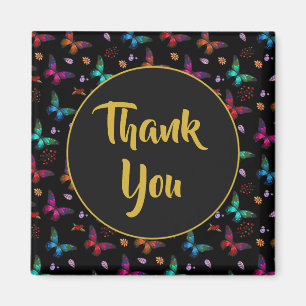 Elegant Colorful Butterflies on Black Thank You Magnet