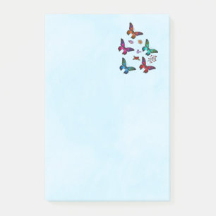 Elegant Colorful Butterflies Pattern on Blue Post-it Notes