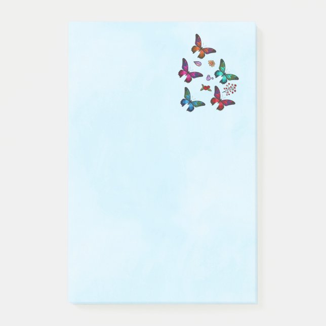 Elegant Colorful Butterflies Pattern on Blue Post-it Notes (Front)