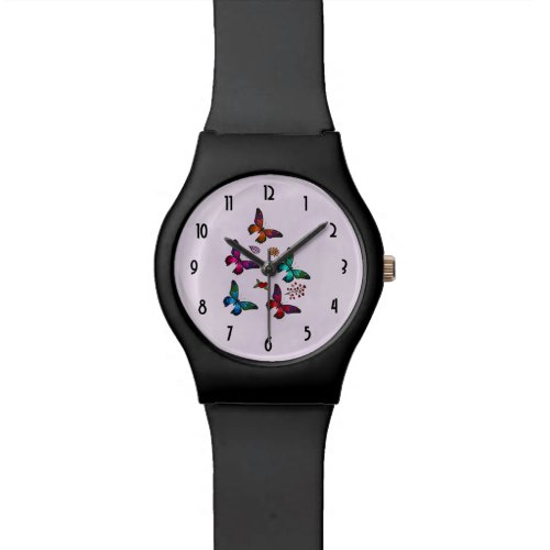 Elegant Colorful Butterflies Pattern on Pink Watch