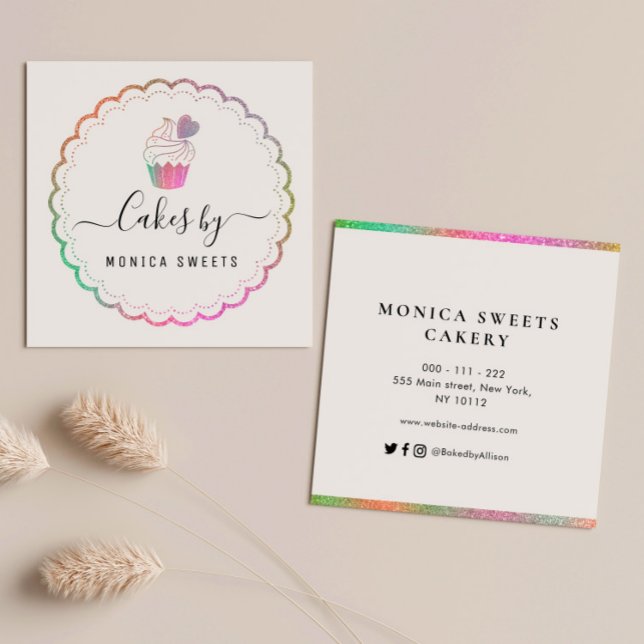Elegant colorful cakery square business card (Creator Uploaded)