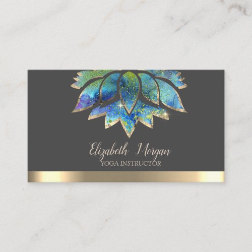 Elegant Colorful Chic Lotus Gold Stripe Yoga Business Card
