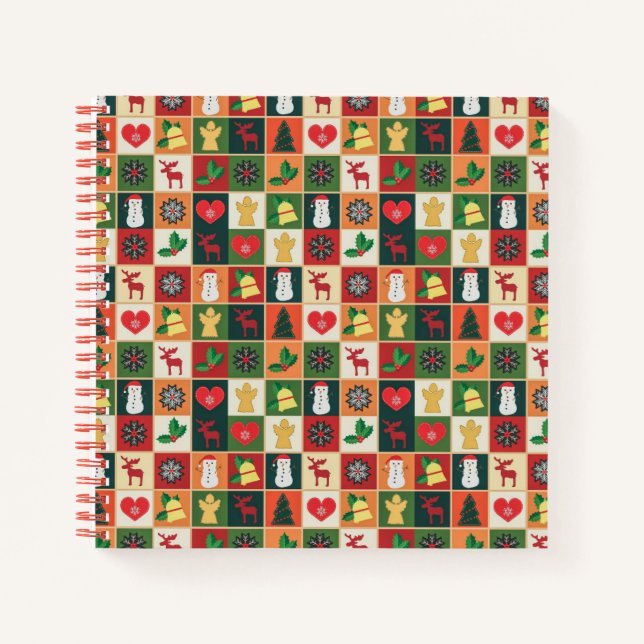 Elegant Colorful Christmas Pattern | Notebook (Front)