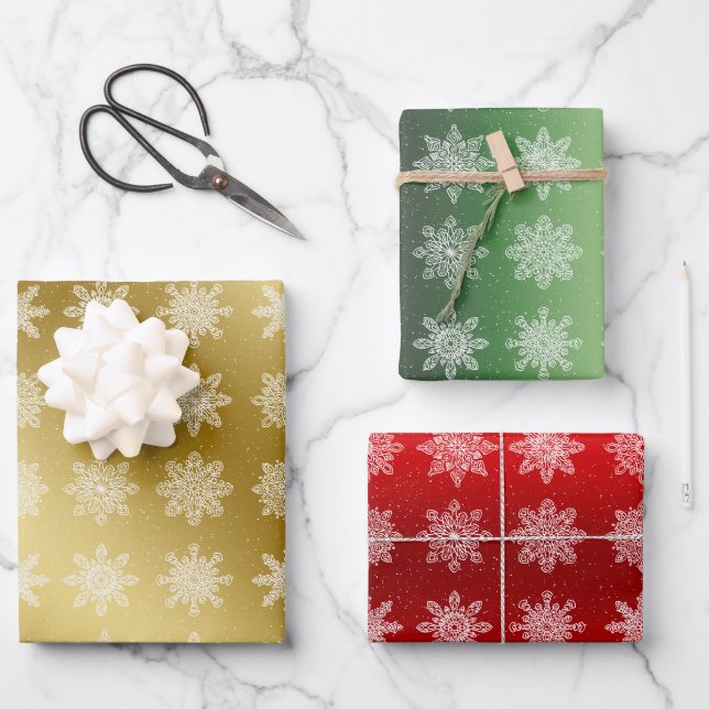 Elegant Colorful Christmas Snowflake Pattern  Wrapping Paper Sheets (Front)
