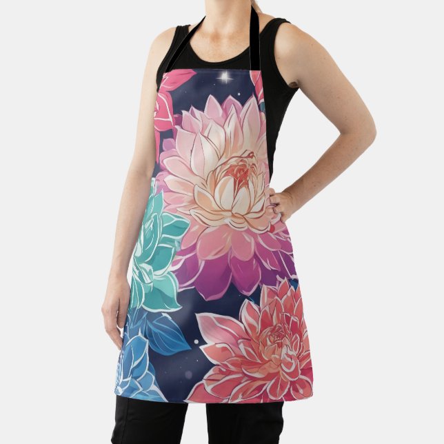 Elegant Colorful Dahlia Flowers on Dark Background Apron (Insitu)