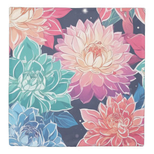 Elegant Colorful Dahlia Flowers on Dark Background Duvet Cover