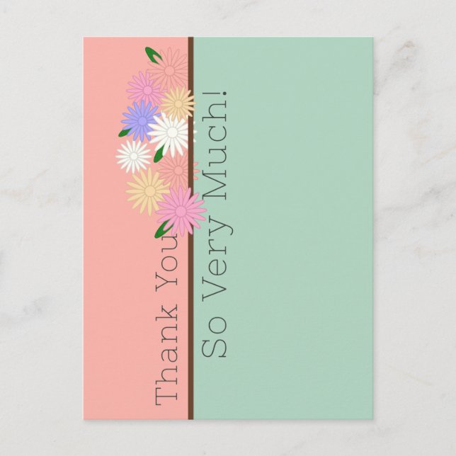 Elegant Colorful Daisies Floral Art, Thank You Postcard (Front)