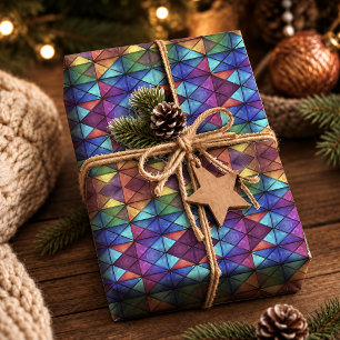 Elegant Colorful Diamond Stained Glass Mosaic Art Wrapping Paper