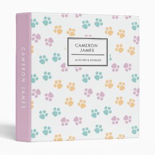 Elegant colorful Dog Paw Prints Pattern 3 Ring Binder