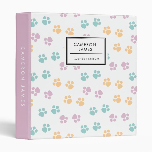 Elegant colorful Dog Paw Prints Pattern 3 Ring Binder (Front/Spine)