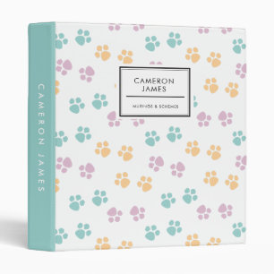 Elegant colorful Dog Paw Prints Pattern 3 Ring Binder