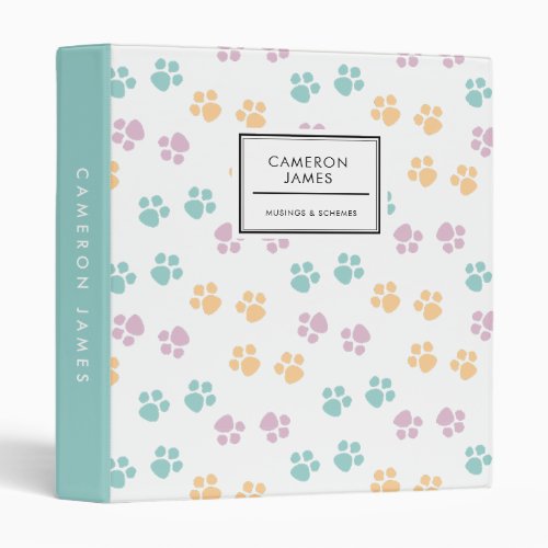 Elegant colorful Dog Paw Prints Pattern 3 Ring Binder