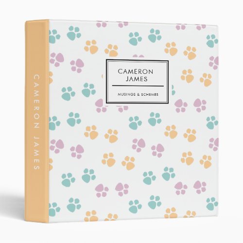 Elegant colorful Dog Paw Prints Pattern 3 Ring Binder