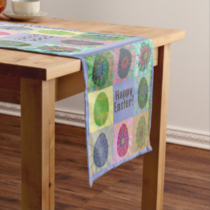 Elegant Colorful Eggs Abstract Art Easter Short Table Runner