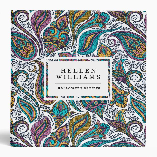 Elegant colorful ethnic floral paisley 3 ring binder (Front)