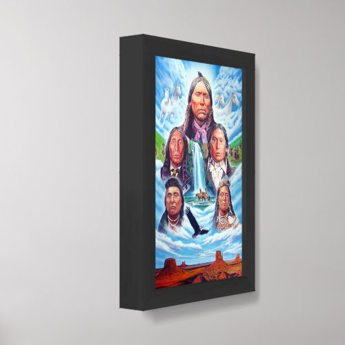 Elegant Colorful Famous Indian Chiefs Painting Framed Art
