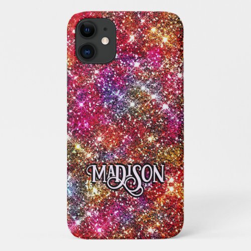 Elegant colorful faux Glitter monogram iPhone 11 Case