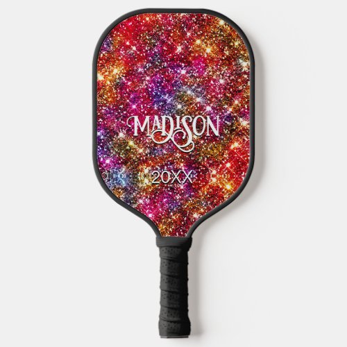 Elegant colorful faux Glitter monogram Pickleball Paddle