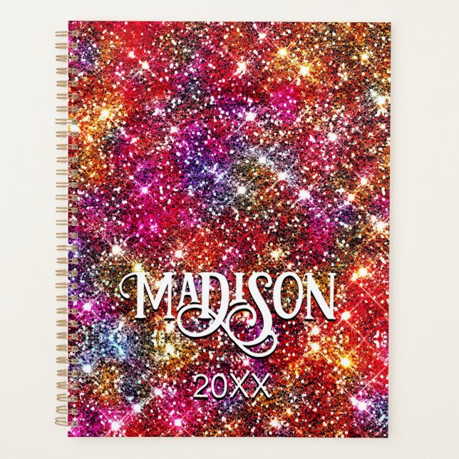 Elegant colorful faux Glitter monogram Planner (Front)