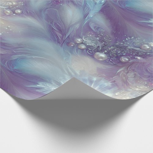 Elegant Colorful Feathers Beads Pearls and Light Wrapping Paper