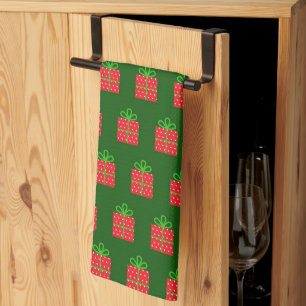 Elegant Colorful Festive Red Christmas Pattern Kitchen Towel