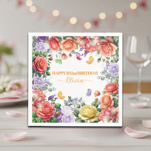 Elegant Colorful Floral 102nd Birthday Party Napkins